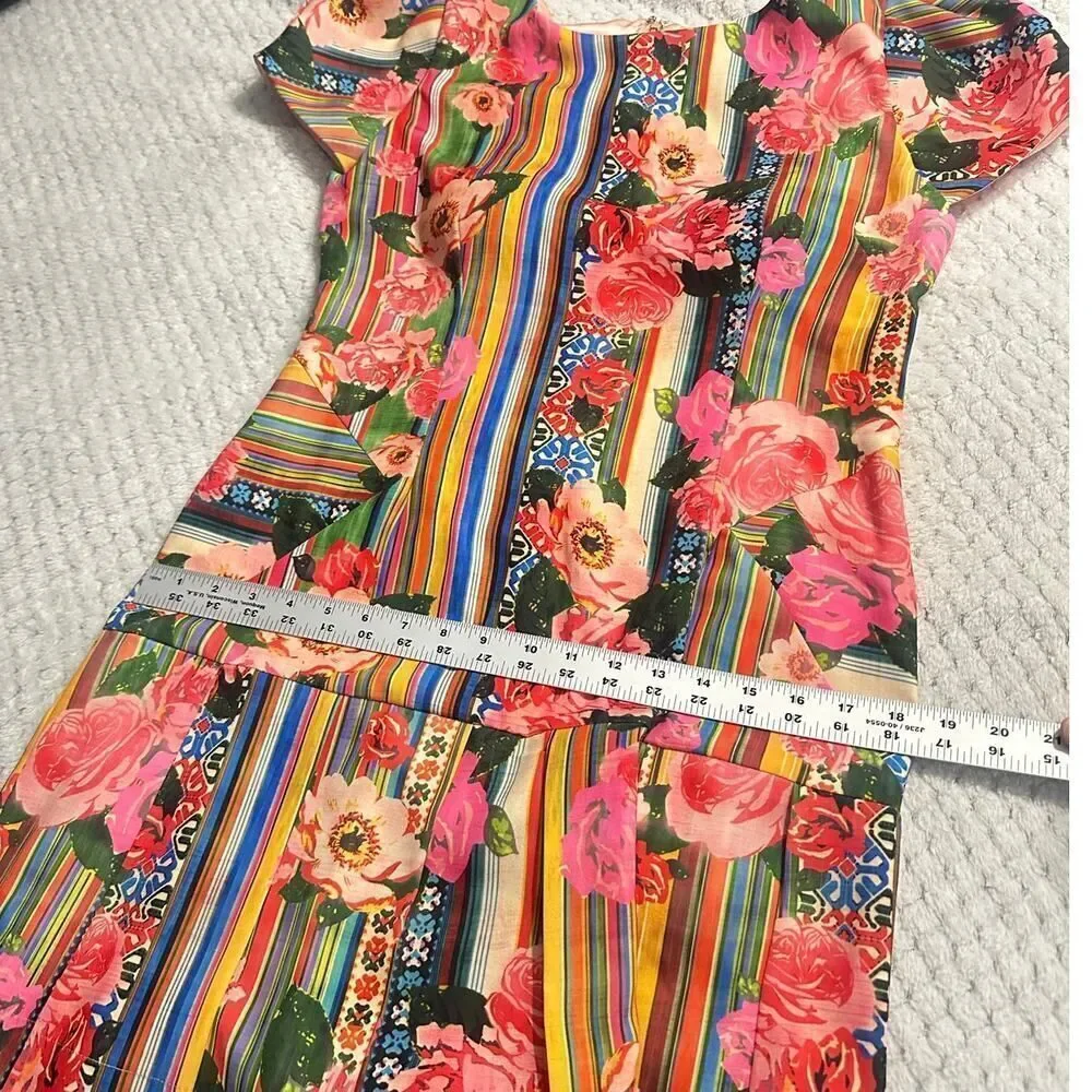 PatBo‎ Fit and Flare Mini Dress 42/Med Multicolor Silk Blend Floral Striped NWT - Picture 12 of 13